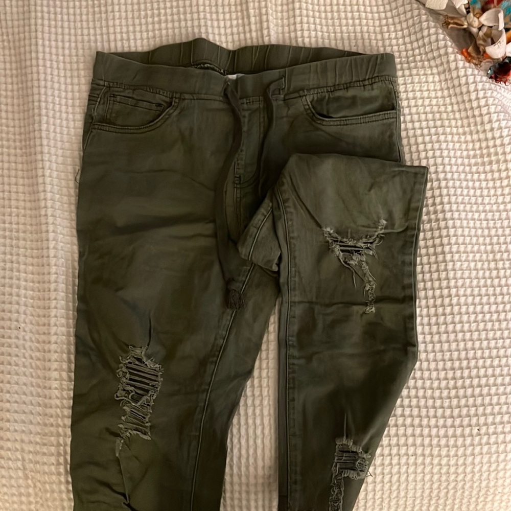 Green drawstring jeans
